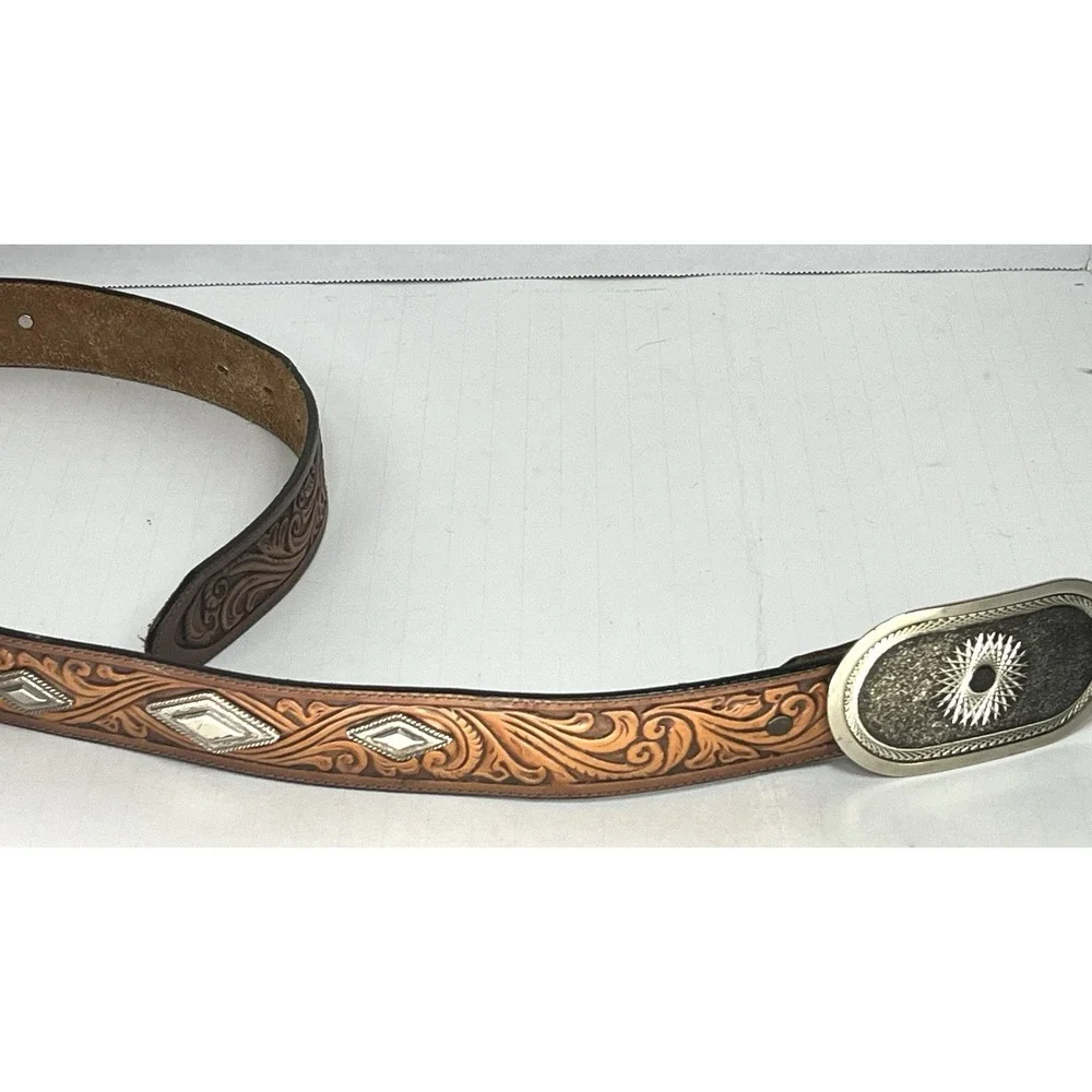Navajo Style Sunburst Silver Plated Belt Buckle On Etched Floral JUSTIN‎ belt 32